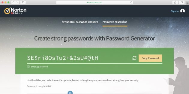 Генератор паролей Norton Password Manager