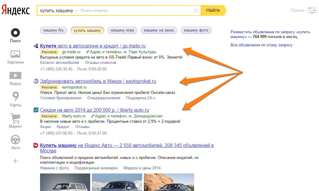 Объявления поисковой рекламы в Яндексе