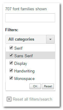 Выбираем категории шрифтов Google Fonts