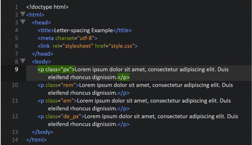 HTML код для использования свойства Letter-spacing