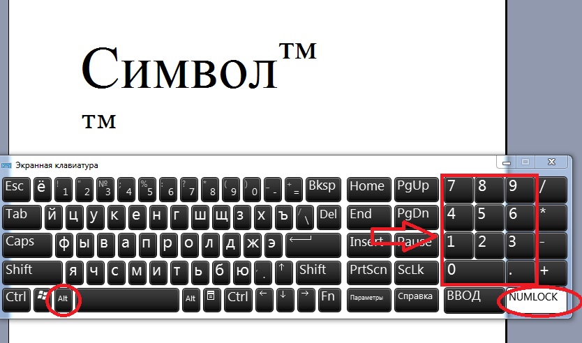 Символ TM на клавиатуре