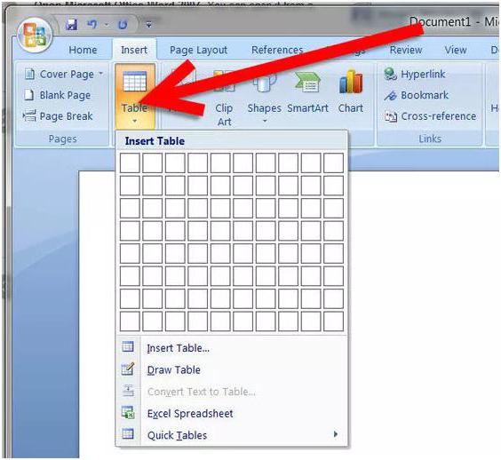таблица в ворде 2007