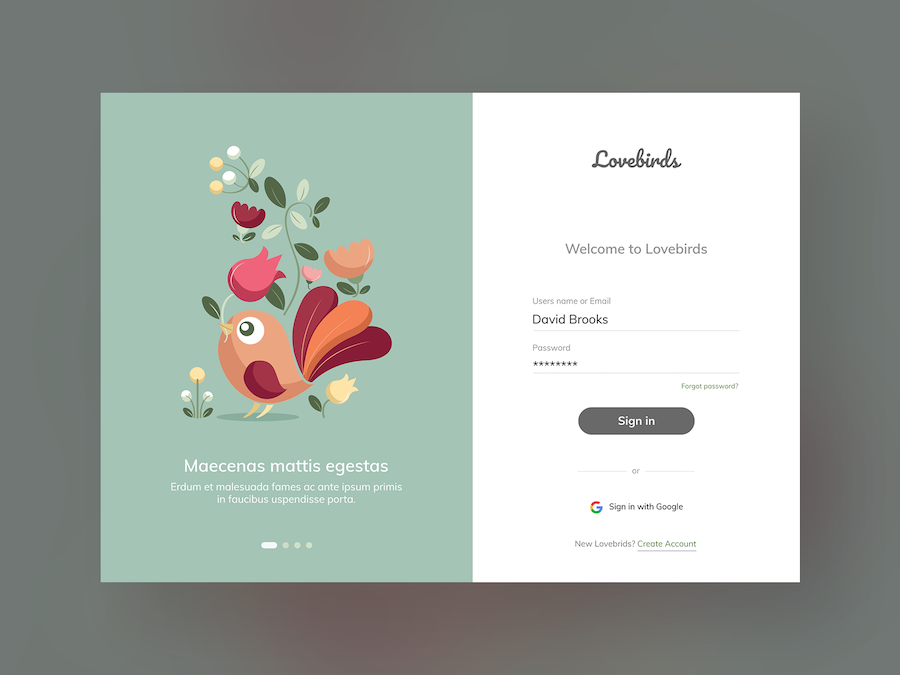 Lovebirds Website Login Design