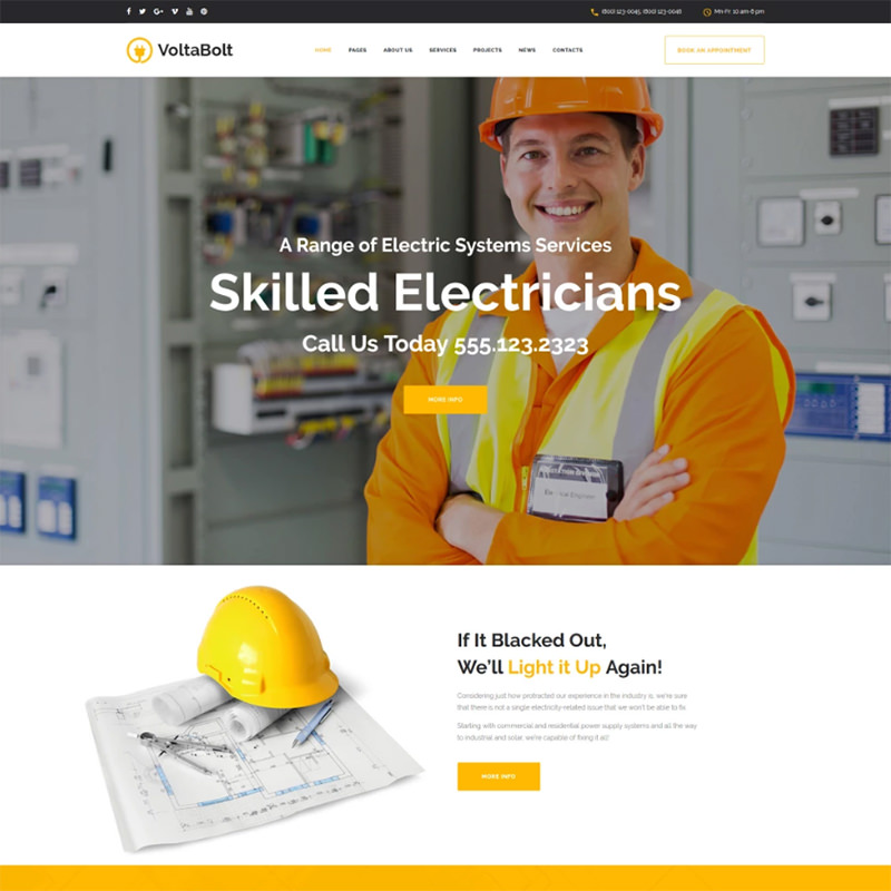 WordPress шаблон VoltaBolt - Electrician Services Responsive