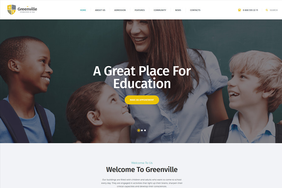 Greenville - WordPress шаблон для частной школы