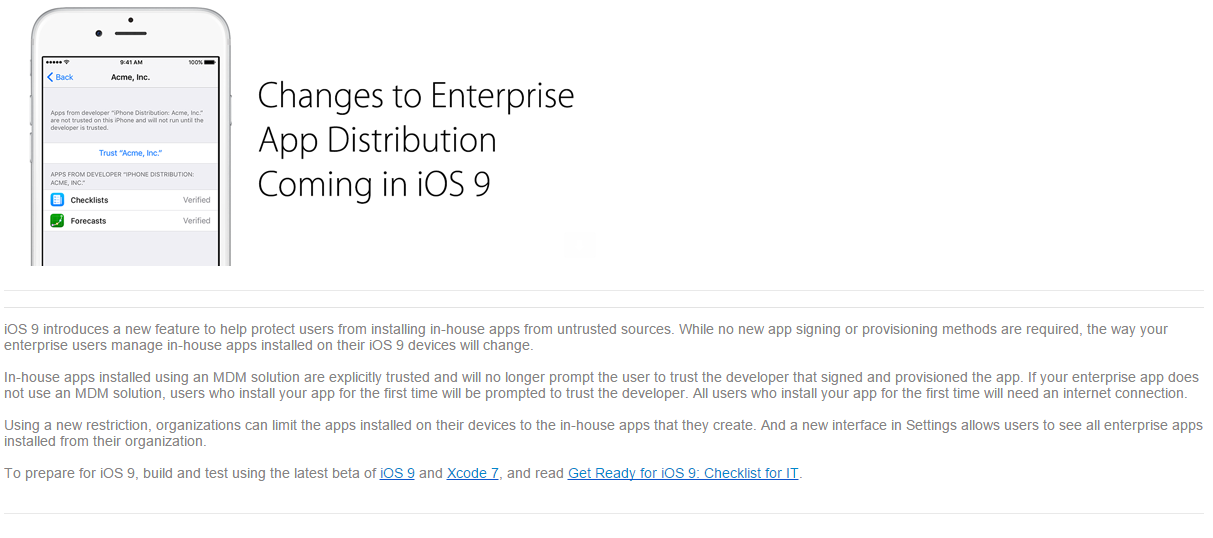 Changes to Enterprise App Distribution Coming in iOS 9