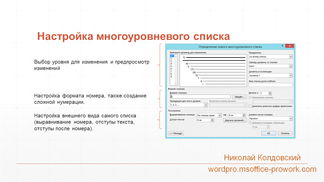 Следующими параметрами. Параметры многоуровневого списка. Определение нового многоуровневого списка. Многоуровневая нумерация. Определение нового многоуровневого списка Word.