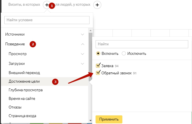 Оптимизация контекстной рекламы – фильтр визитов по достижению цели в Яндекс.Метрике