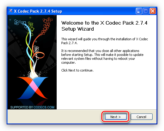 Стартовое окно установщика XP Codec Pack в Windows XP