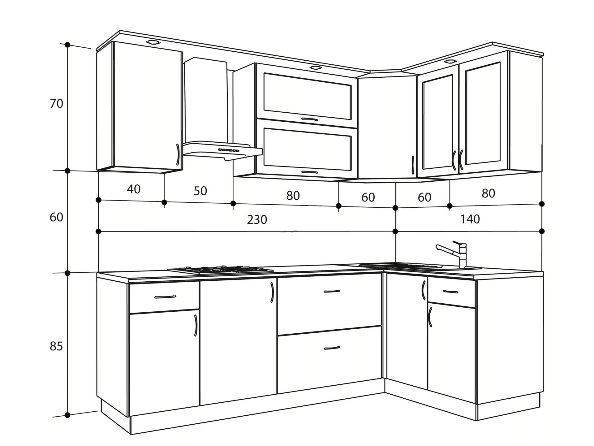Средняя высота кухонной мебели