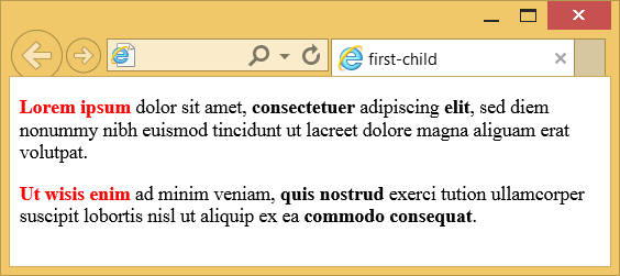 Выделение цветом первого дочернего элемента абзаца