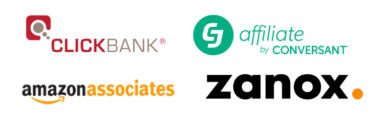 Логотипы кликбанка, Cj, Amazon Associates и Zanox.