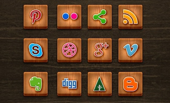  Wood Textured Social Media Icons