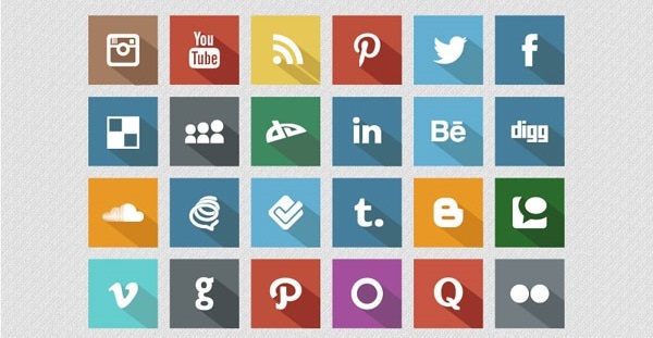 Long Shadow Flat Social Media Icons