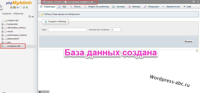 базf данных на XAMPP создана