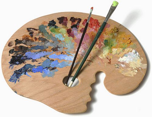 Это пример палитры художника, на которой он смешивает краски и получает разные цвета и оттенки